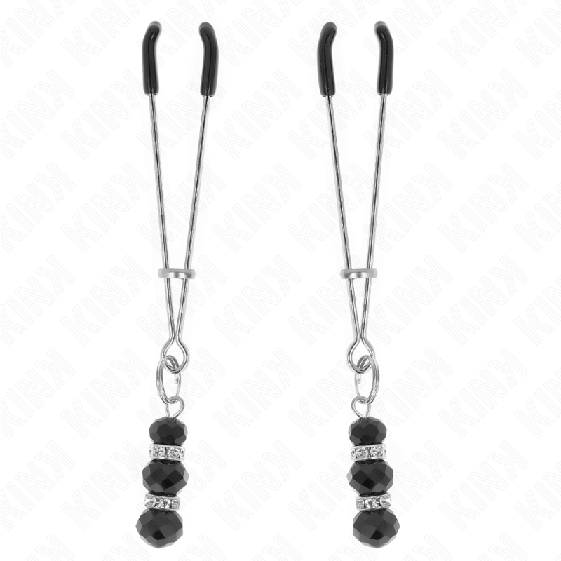 Pinze per capezzoli sottili KINK Oro con 3 perline di vetro nere, lunghezza 7 cm, della linea KINK NIPPLE GRIP.