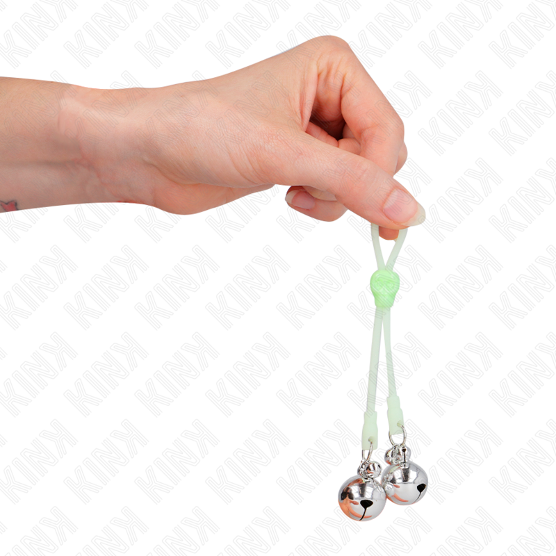 Pinze per capezzoli KINK Teschio luminoso con anello, campane regolabili, colore verde e argento, accessorio bondage e BDSM