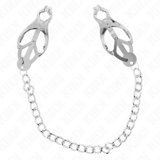 Pinze per capezzoli KINK Nipples Grip con catena in argento lunga 30 cm, stile giapponese, dettagli eleganti e robusti.