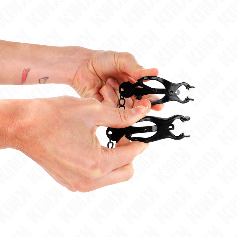 Pinze per capezzoli KINK NIPPLE GRIP con catena nera lunga 30 cm, stile giapponese, in metallo robusto e dettagli eleganti