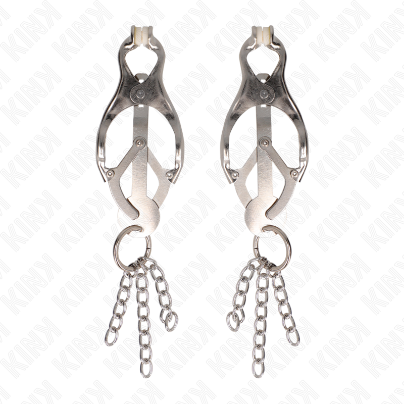 Pinze per capezzoli KINK NIPPLE GRIP con trifoglio giapponese e catenine argento, strumenti per piercing e stimolazione sensuale
