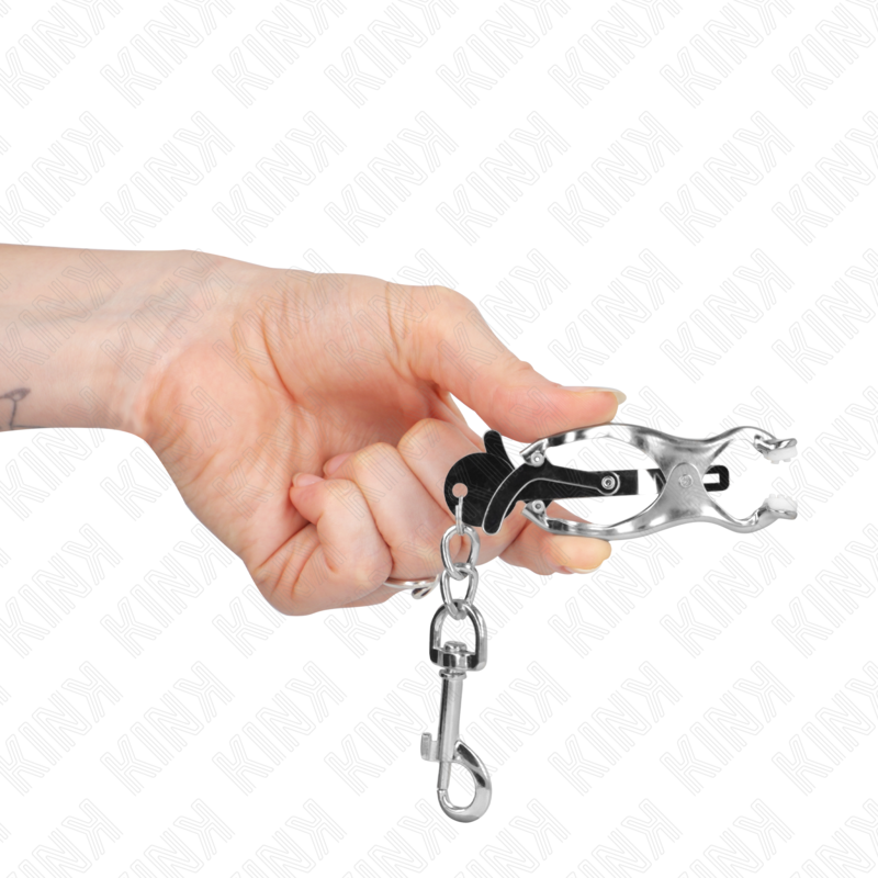 Pinze per capezzoli KINK NIPPLE GRIP con trifoio giapponese, ganci in argento, dettaglio visibile in immagine.