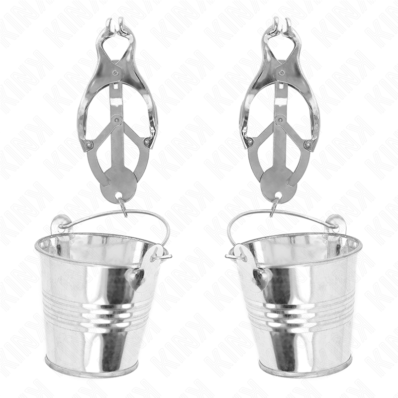 Pinze per capezzoli KINK Nipple Grip con trifoGlio giapponese e secchielli argento, strumenti per il BDSM.
