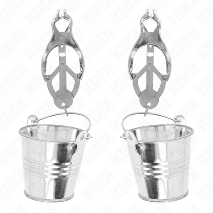 Pinze per capezzoli KINK Nipple Grip con trifoGlio giapponese e secchielli argento, strumenti per il BDSM.