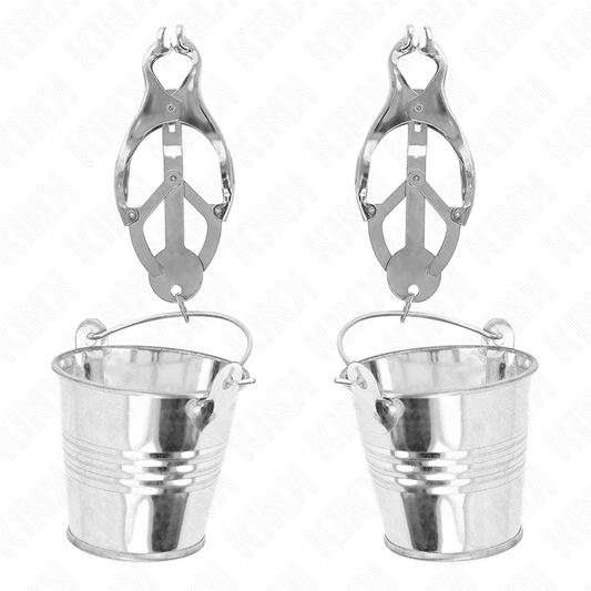 Pinze per capezzoli KINK Nipple Grip con trifoGlio giapponese e secchielli argento, strumenti per il BDSM.