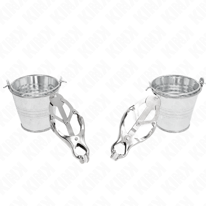 Pinze per capezzoli KINK Nipple Grip con secchielli argento, design trifullo giapponese, dettagli metallici e impugnatura robusta
