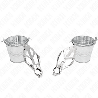 Pinze per capezzoli KINK Nipple Grip con secchielli argento, design trifullo giapponese, dettagli metallici e impugnatura robusta
