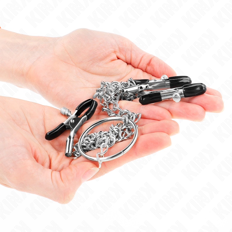 Pinze per capezzoli tripli e clit KINK NIPPLE GRIP con catena, modello 0, in metallo, per giocattoli BDSM e stimolazione.