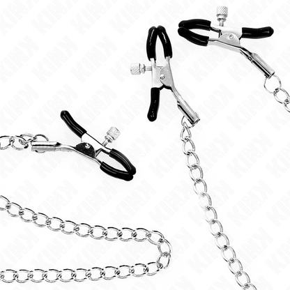 Pinze per capezzoli tripli e clitoride KINK NIPPLE GRIP con catena, modello 0, in metallo resistente e dettagli curati.