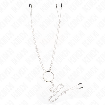 Pinze per capezzoli tripli e clitoride KINK NIPPLE GRIP con catena, modello 1, in acciaio, visibile in immagine