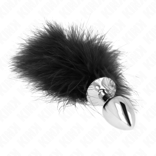 Plug anale KINK in acciaio inossidabile, lunghezza 11 cm e piuma, design elegante e resistente, per piacere e stimolazione.