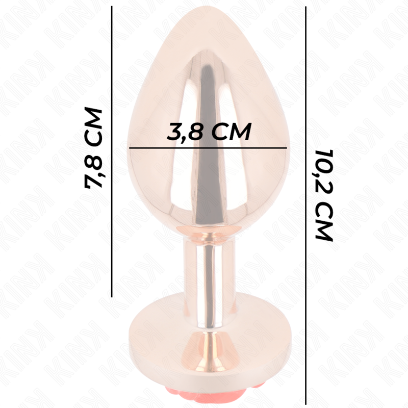 Plug anale in oro rosa KINK PLEASURE PLUGS con rosa rossa, formato L, dettagli lucidi e design elegante.
