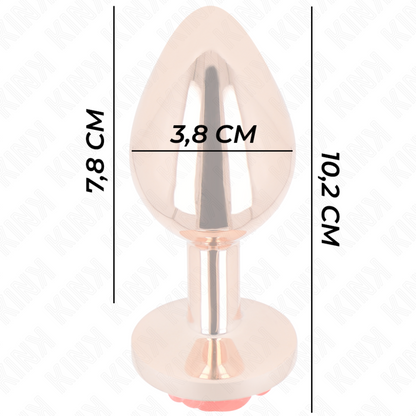Plug anale in oro rosa KINK PLEASURE PLUGS con rosa rossa, formato L, dettagli lucidi e design elegante.