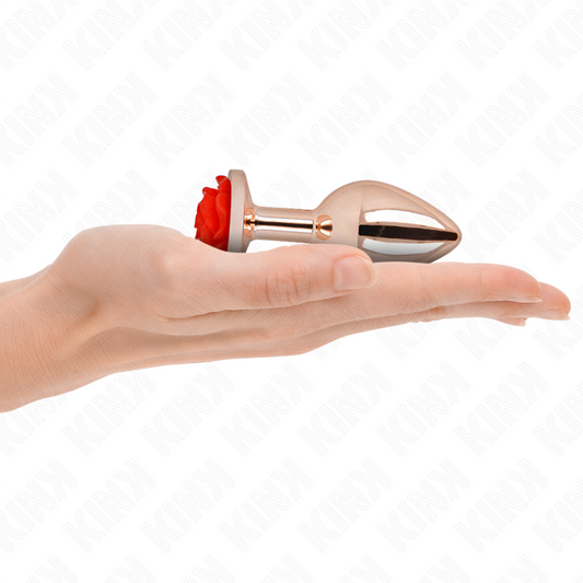 Plug anale KINK in oro rosa con rosa rossa, design elegante e dettagli curati, prodotto della linea KINK PLEASURE PLUGS.