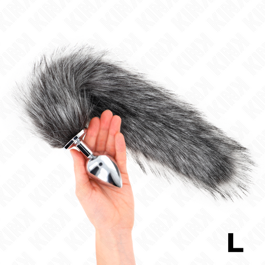 Plug anale KINK misura L in silicone grigio con coda sintetica lunga 40 cm,forma ergonomica e dettagli realistici.