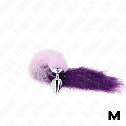 Plug anale KINK misura M, 8x3,5 cm, con coda sintetica viola lunga 40 cm, prodotto della linea KINK PLEASURE PLUGS.