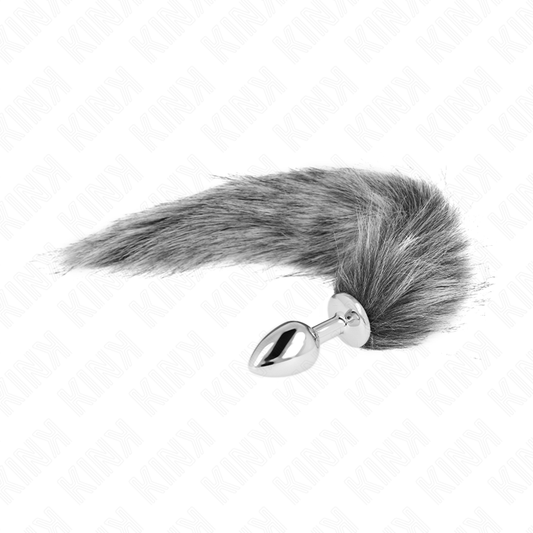 Plug anale KINK di piccola taglia con coda sintetica lunga 40 cm, colore grigio, prodotto della linea KINK PLEASURE PLUGS.