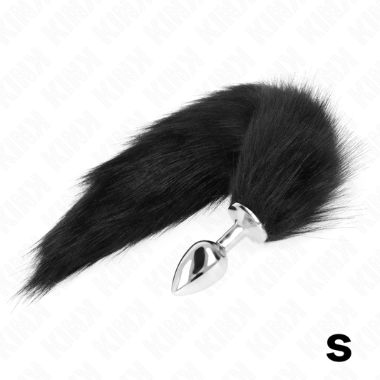 Plug anale KINK di taglia S nero con coda sintetica lunga 40 cm, in silicone morbido e dettagli realistici, prodotto KINK PLEASURE PLUGS.