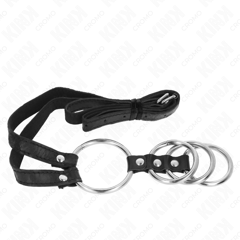 Anelli per pene in metallo collegati da 3,8 a 5 cm con cintura in pelle da 112 cm, prodotto KINK RING POWER.