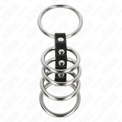 Anelli per pene KINK RING POWER in metallo collegati da pelle, diametro da 3,7 cm a 5 cm, per stimolazione e piacere.