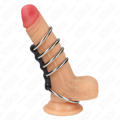 Anelli per pene KINK Ring Power in metallo collegati da pelle, misura da 3,7 a 5 cm, progettati per il piacere e il controllo.
