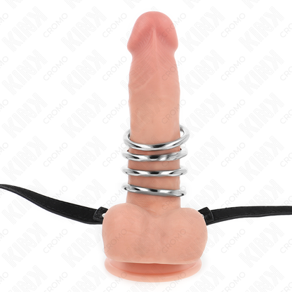 Anelli per pene KINK in metallo da 3,8 a 5 cm con cintura in pelle lunga 112 cm, prodotto della linea KINK RING POWER