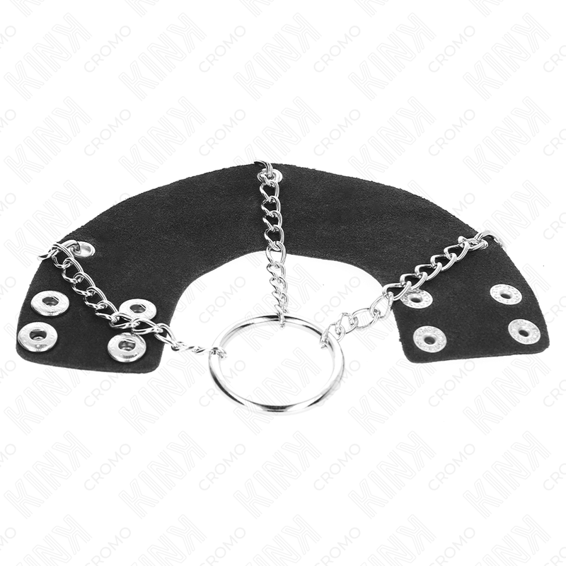 Anello per pene KINK in metallo con catena da 4 cm e cinturino in pelle, resistente e regolabile, marca KINK RING POWER.