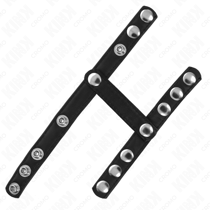 Anello per pene KINK RING POWER con tre cinghie regolabili per divisore delle palle, in metallo nero.