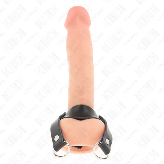 Anello per pene KINK RING POWER con anelli a forma di D, misura 18,5 x 3,3 cm, in silicone nero.