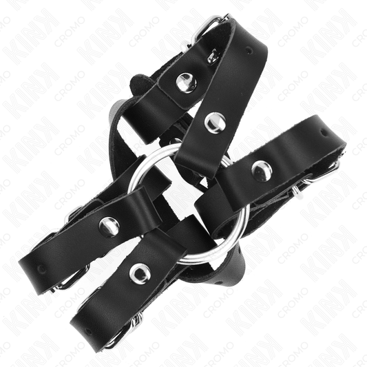 Anello per pene KINK RING POWER con cinghie multiple regolabili, in silicone nero, progettato per il piacere e la stimolazione.