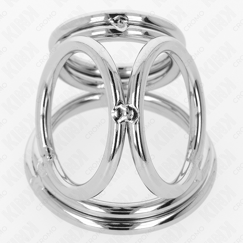 Anello per pene KINK in metallo cromato, modello triplo da 3,8 a 5 cm, con design robusto e resistente.