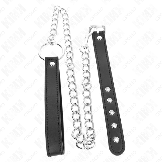 Anello per pene in pelle KINK con catena in metallo da 60 cm e cinturino in pelle, misura 21,5 x 2 cm, KINK RING POWER