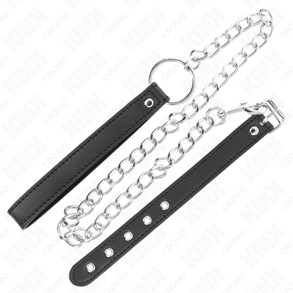 Anello per pene in pelle KINK con catena in metallo da 60 cm e cinturino in pelle, misura 21,5 x 2 cm, brand KINK RING POWER