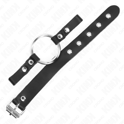 Anello per pene KINK in pelle con fibbia, chiusura regolabile, anello in metallo di 4 cm, dimensioni 22x2 cm, KINK RING POWER