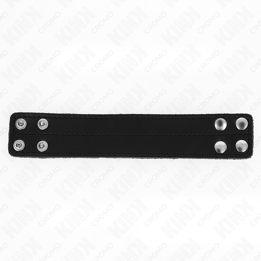 Anello per pene in pelle KINK RING POWER con chiusura a pressione, dimensioni 18,5 x 3,3 cm, in dettaglio.