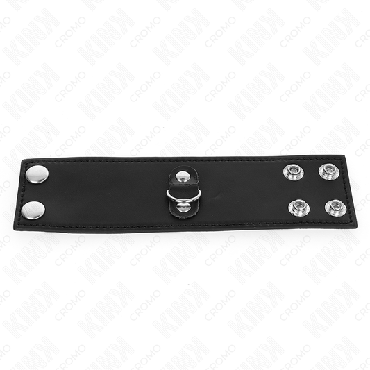 Anello per pene KINK RING POWER in pelle con chiusura a pressione, misura 18x5 cm, visibile in dettaglio nell'immagine.