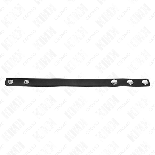 Anello per pene in pelle KINK RING POWER con chiusura a pressione, misura 21,5 x 1,5 cm, in dettaglio sulla pelle e meccanismo di chiusura