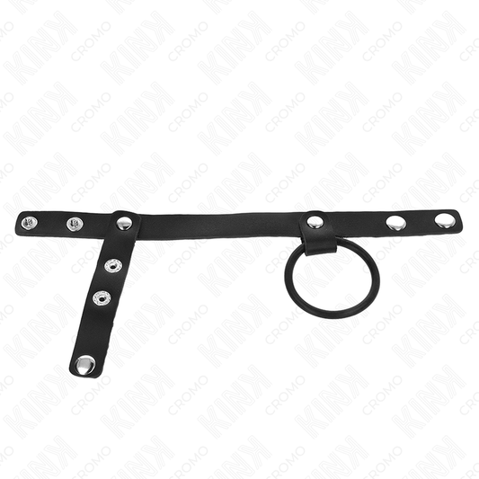 Anello per pene in silicone KINK con divisore per palline e cinturino in pelle, misura 3,8 cm, marca KINK RING POWER.