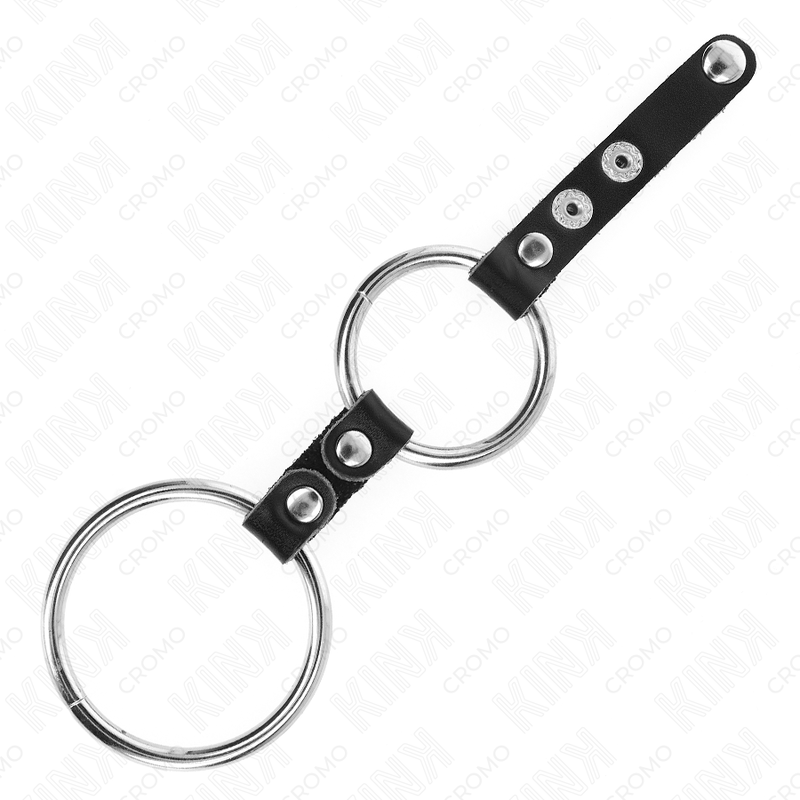 Anello penieno doppio in pelle KINK RING POWER, diametro da 3,8 cm a 5 cm, collegato con dettagli in pelle naturale.