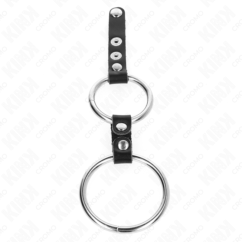 Anello penieno doppio in pelle KINK Ring Power, regolabile da 3,8 cm a 5 cm, collegato per stimolazione e supporto.
