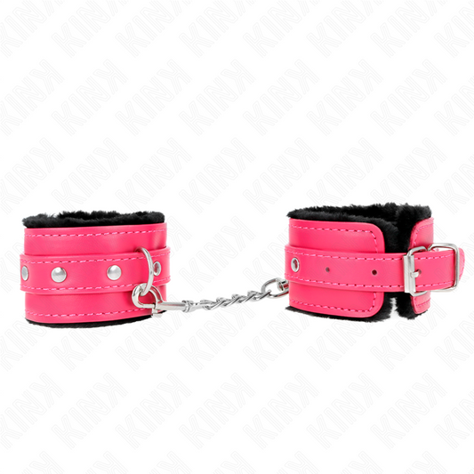 Polsiere KINK Poggipolsia premium imbottite in pelliccia nera con cinturina rosa lampone regolabile, lunghezza 17-29 cm, 6 cm di larghezza
