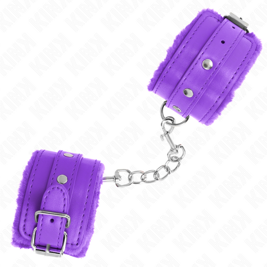 Polsiera imbottita in pelliccia viola KINK WRIST RESTRAINT con cintura regolabile, morbida e confortevole, misura 17-29 cm x 6 cm