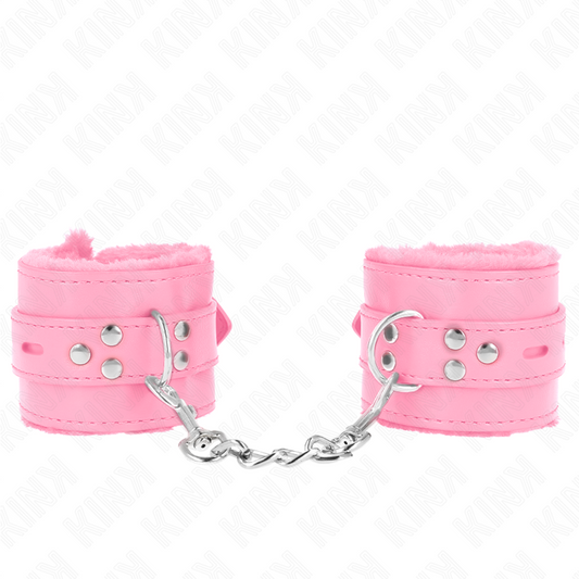 Polsini imbottiti in pelliccia rosa con fori e cintura regolabile da 17 a 29 cm, resistenti e confortevoli, marca KINK.