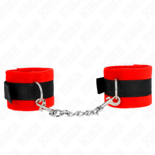 Polsiere in pelliccia KINK nero-rosso, resistente e morbida, misura 30x7 cm, perfetta per principianti in giochi di ruolo.