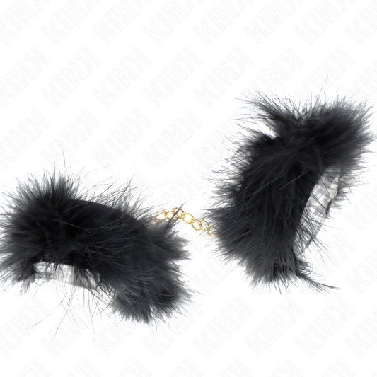 Polsini in piuma con catena in oro KINK WRIST RESTRAINT, modello 0, con dettagli eleganti e finiture dorate.