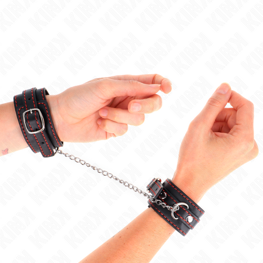 Corda da polso nera KINK con fodera rossa, regolabile da 14 a 24 cm, resistente e comoda per restrizioni ai polsi.