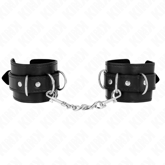 Resistenza da polso KINK con 3 anelli a D regolabili nero, lunghezza 17,5-25 cm, per restrizioni e gioco BDSM.