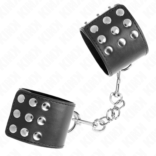 Resistenza da polso KINK con chiusura a scatto nera, regolabile, per restrizioni e giochi di ruolo, lunghezza 19-24 cm, larghezza 5,5 cm.
