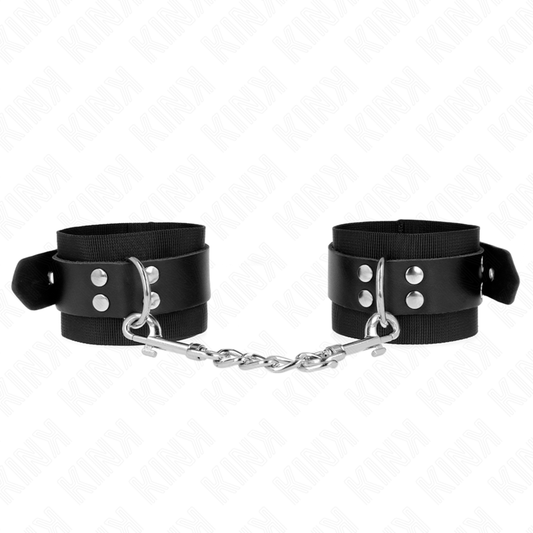 Resistenza da polso KINK in nylon nero con cinturina in pelle regolabile, lunghezza 19-29 cm, larghezza 5,1 cm, accessorio BDSM.