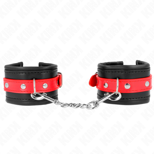Resistenza da polso KINK nero con cintura rossa regolabile, lunghezza 17-28 cm e larghezza 6 cm, mostra dettagli del cinturino in pelle